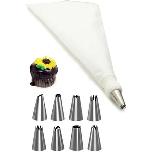 Kitchen Damys Krema Sıkma Torbası Seti 10 Parça Pasta Krema Kek Süsleme Torbası Paslanmaz Çelik Uçlu