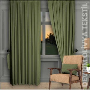 Shy Tekstil Lüks Düz Dikim Su Yeşili Ada Fon Perde En x Yükseklik