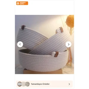 Life For You 3 Adet Yuvarlak Hasır Sepet Banyo Dekoratif Düzenleyici Organizer Beyaz&Krem