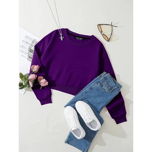 Kadın Basic Crop İçi Polarlı Oversize Sweatshirt – Mor