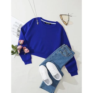 Kadın Basic Crop Içi Polarlı Oversize Sweatshirt - Saks Mavisi