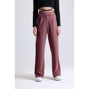 Kadın Wide Leg Likralı Cırt Kapamalı Lastikli Palazzo Pantolon - Vişne Çürüğü