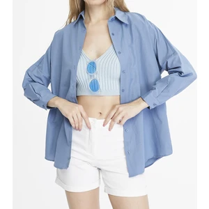 Kadın Oversize Uzun Basic Gömlek - Indigo