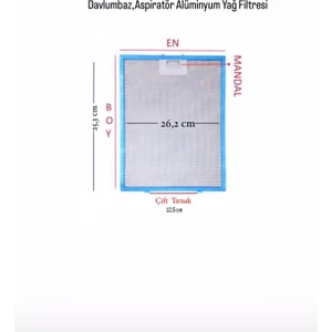 Davlumbaz Ankastre Aspiratör 26,2X25,3CM Yağ Filtresi En 26,2 cm Boy 25,3 cm 262X253 mm
