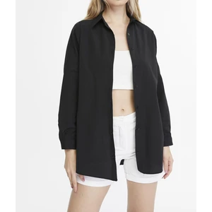 Kadın Oversize Uzun Basic Gömlek - Siyah