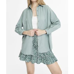Kadın Oversize Uzun Basic Gömlek - Çağla Yeşili
