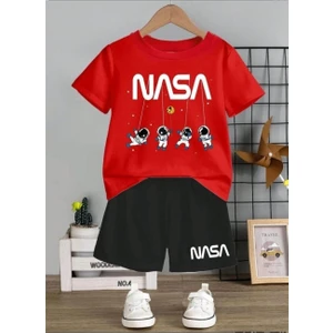 Punıx Kids Nasa 4 Astronot Baskılı Kısa Kollu Yazlık Erkek Çocuk T-Shırt Şort Takımı