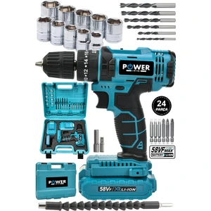 Power Black Pro-Xxc-Line Germany Technology Çift Akülü Şarjlı Matkap 24 Parça 58 Vf 5 Ah Powerblack