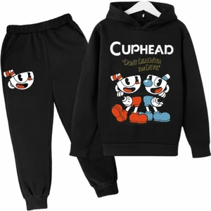 Punıx Kids Özel Üretim Cuphead Baskılı Kapüşonlu Şardonlu Kışlık Erkek Çocuk Eşofman Takımı