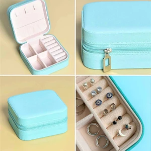 Mg Store Gümüş Takı Kutusu - Deri  Takı Kutusu - Seyahat Mücevher Çantası (10X10X5CM)