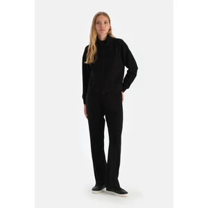 Siyah Bol Paça Nervürlü Basıc Modal Pantolon