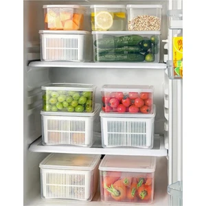 Ayf Home Süzgeçli Organizer Buzdolabı Düzenleyici ve Taze Ürün Saklama Kabı 4 Lü Set 5 Lt