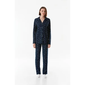 Yıldız Desenli Gömlek Yaka Pijama Takımı