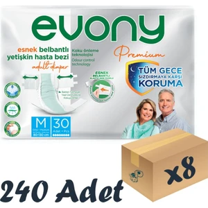 Evony Premium Esnek Bel Bantı Yetişkin Hasta Bezi Medium 30’lu 8 Paket 240 Adet