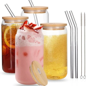 Mis Kitchen 4 Adet Pipetli, Bambu Kapaklı - Soğuk , Sıcak Kahve Sunum Bardağı-Kokteyl Bardağı + Temizleme Firçası4