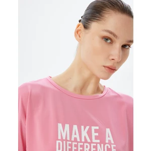 Oversize Spor Tişört Slogan Baskılı Bisiklet Yaka Kısa Kollu
