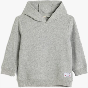 Basic Kapşonlu Sweatshirt Uzun Kollu Bisiklet Yaka Dokulu