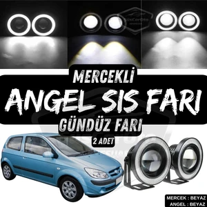 ŞüsCarOto Aksesuar Hyundai Getz 2002–2011 Uyumlu Üniversal Mercekli Angel Sis Farı Metal Su Geçirmez 76 mm Beyaz Halkalı Gündüz Farı Angel Eyes 2 Adet