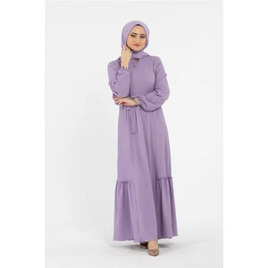 Beli Kemerli Bürümcük Elbise - Lila