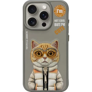 iPhone 15 Pro Max Little Hipster Man Series Gri Nakış İşlemeli Telefon Kılıfı
