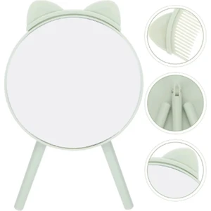 Masaüstü Dekoratif Sevimli Kedi Kulaklı Makyaj Aynası Su Yeşili Prenses Aynası + Saç Tarağı