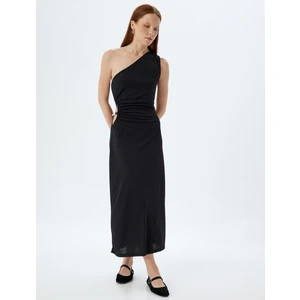 Tek Omuz Uzun Elbise Pencere Detaylı Drapeli