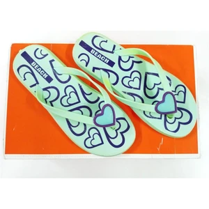 Bayan Parmak Arası Terlik Şeffaf Yumuşak Pvc Kalp Tokalı Su Yeşili Plaj ve Günlük Terlik