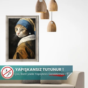 Pi Papers Inci Küpeli Kedi Posteri, Premium Baskı Kalitesi, Akıllı Kağıt Poster, Eşsiz Yapay Zeka Tasarım