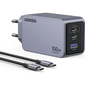 UGREEN Nexode Pro 100W GaN Hızlı Şarj Cihazı QC PD 2xUSB-C, 1xUSB-A, Uzay Grisi - 25874