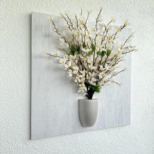 ST Dekor Kabartma Dokulu, Beyaz Sakura Çiçekli 3D Tablo