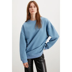Allys Kadın Bisiklet Yaka Oversize Basic Mavi Sweatshirt