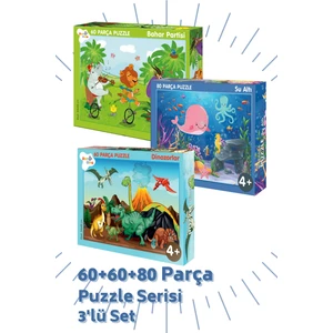 3 'lü Puzzle Set - 60, 60 ve 80 Parça Puzzle 4+Yaş