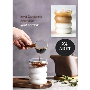 Mis Kitchen 4 Adet Cam Pipetli 300 ml Borosilikat Isıya Dayanıklı Bardak | Soğuk Sıcak Kahve Bardağı