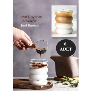 Mis Kitchen 6 Adet 300 ml Borosilikat Isıya Dayanıklı Bardak 6 Adet Cam Pipet | Sıcak, Soğuk Kahve ve Kokteyl Bardağı