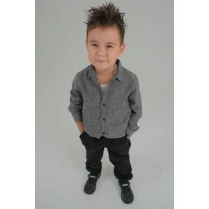 ASG Tekstil Siyah Renk Bordürlü Erkek Çocuk Uzun Kollu Gömlek