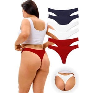 ALYA UNDERWEAR Kadın Tanga Külot 6 Adet ( 2 Adet Lacivert, 2 Adet Kırmızı, 2 Adet Ekru )