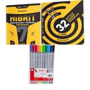 Hız Yayınları 7. Sınıf Hibrit Fen Bilimleri  Soru Bankası ve 32 Haftalık Kazanım Denemeleri +Fineliner Pen