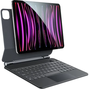 Apple iPad Pro 11 Inç 5. Nesil M4 (2024) LED Aydınlatmalı Touchpadli Manyetik Kapaklı Bluetoothlu Magic Türkçe Q Klavyeli Kılıf A2836 A2837