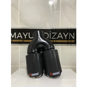 Mayuk Dizayn Akrapovic 76MM Çiftli Içi Krom Sol Taraf Her Araca Uyumlu Egzoz Ucu