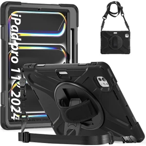 M.TK Moveteck iPad Pro 11 Inç M4 2024 Uyumlu Kılıf Tam Koruyucu 360 Derece Standlı Askılı Defender Zırh Tank