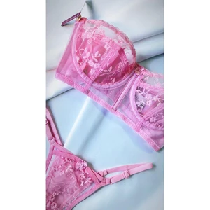 White Lady Güpürlü Dantelli Pembe Bralet Takım
