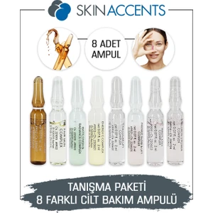 Skin Accents Tanışma Paketi 8 Farklı Cilt Bakım Ampulü Dermaroller Dermapen Serum Yüz Göz Çevresi Ampulleri