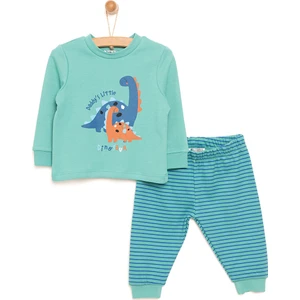 Bisiklet Yaka Dinazor Desenli Erkek Bebek Pijama Takımı