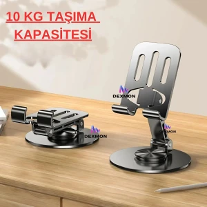 Metal Masaüstü Tablet Standı Telefon Tutucu 360 Derece Dönen Katlanabilir Kaydırmaz Silikon Pedli