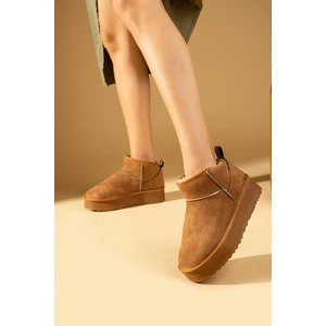 Pembe Potin Içi Yünlü Bilekte Rahat Kalıp Kalın Taban Mini Kadın Bot 007-1999-23NUBUK