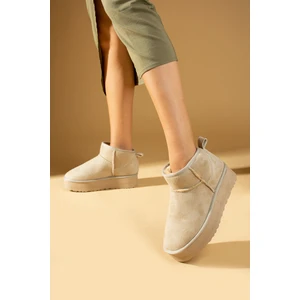 Pembe Potin Içi Yünlü Bilekte Rahat Kalıp Kalın Taban Mini Kadın Bot 007-1999-23NUBUK