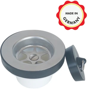 Lavabo Evye Gider Süzgeci, Alman Kalitesi, Tapalı, 70 mm Çapında Paslanmaz Çelik Delikli Süzgeç, 1 1/2'' Ölçüsünde Gider Bağlantılı Lavabo ve Evye Sifonlarına Uygun