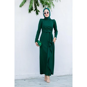 Tesettür Çarşım Lily Drape Pile Özel Gün Elbisesi-Zümrüt