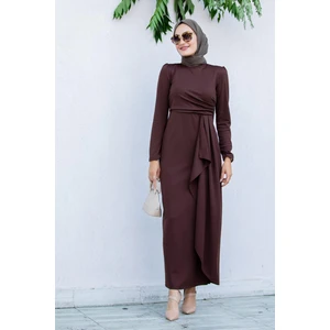 Tesettür Çarşım Lily Drape Pile Özel Gün Elbisesi-Kahve