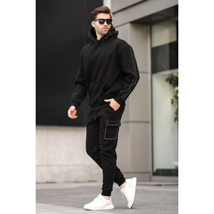 Siyah Erkek Kapüşonlu Paçası Lastikli Eşofman Takımı 5957